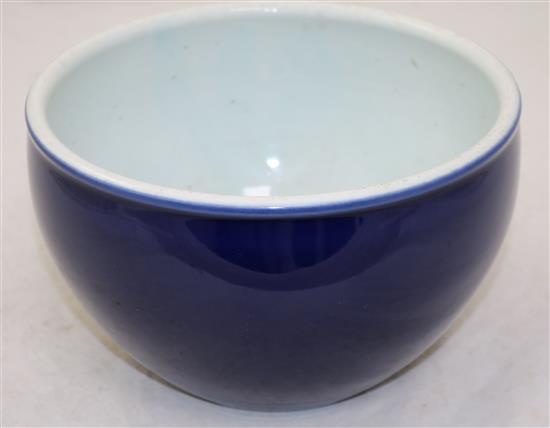 A Chinese blue glazed bowl, possibly 19th century, diameter 22cm